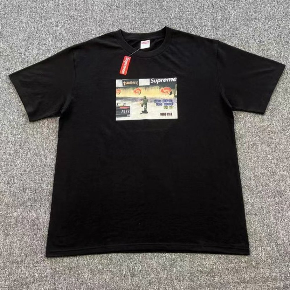 Supreme  Thrasher Game Round Neck  T-Shirt in Black